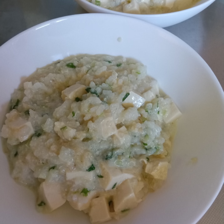 水菜と豆腐の豆乳粥